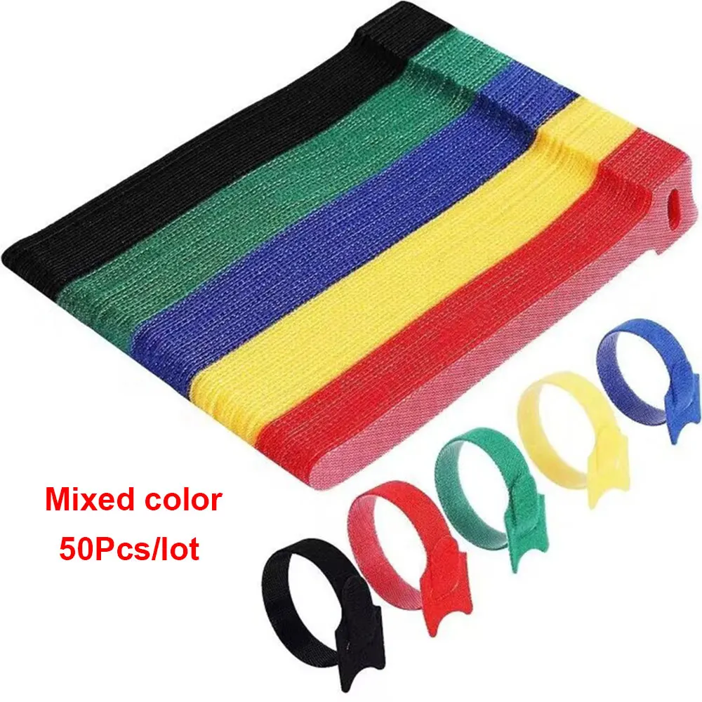 50 unids/lote bridas para cables desmontables plásticos de colores bridas para cables reutilizables envoltura de bucle de nailon cremallera tipo T brida para cables vendaje de alambre