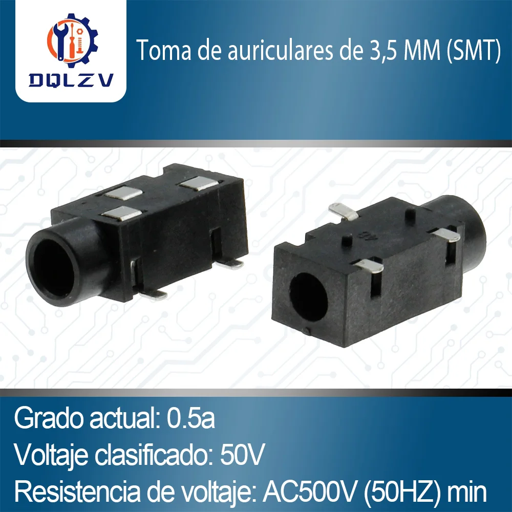 Conector de audio para auriculares de 3,5 mm PJ-320 Conector hembra de 3 pines Auriculares estéreo SMD PJ-320B