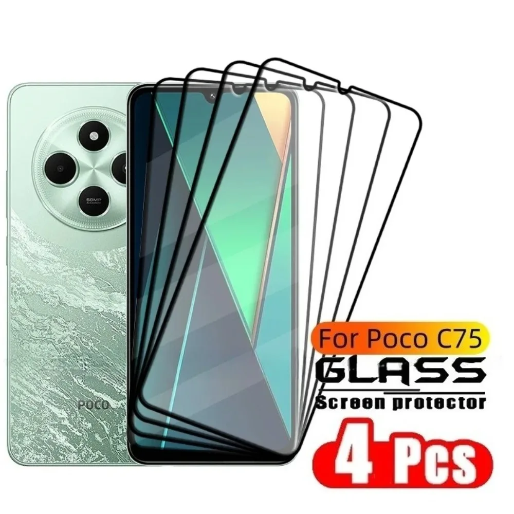 4 Uds para Xiaomi Poco C75 vidrio C75 C71 C61 C65 Poco vidrio templado 9H HD protección de teléfono pegamento de cubierta completa para Protector de pantalla