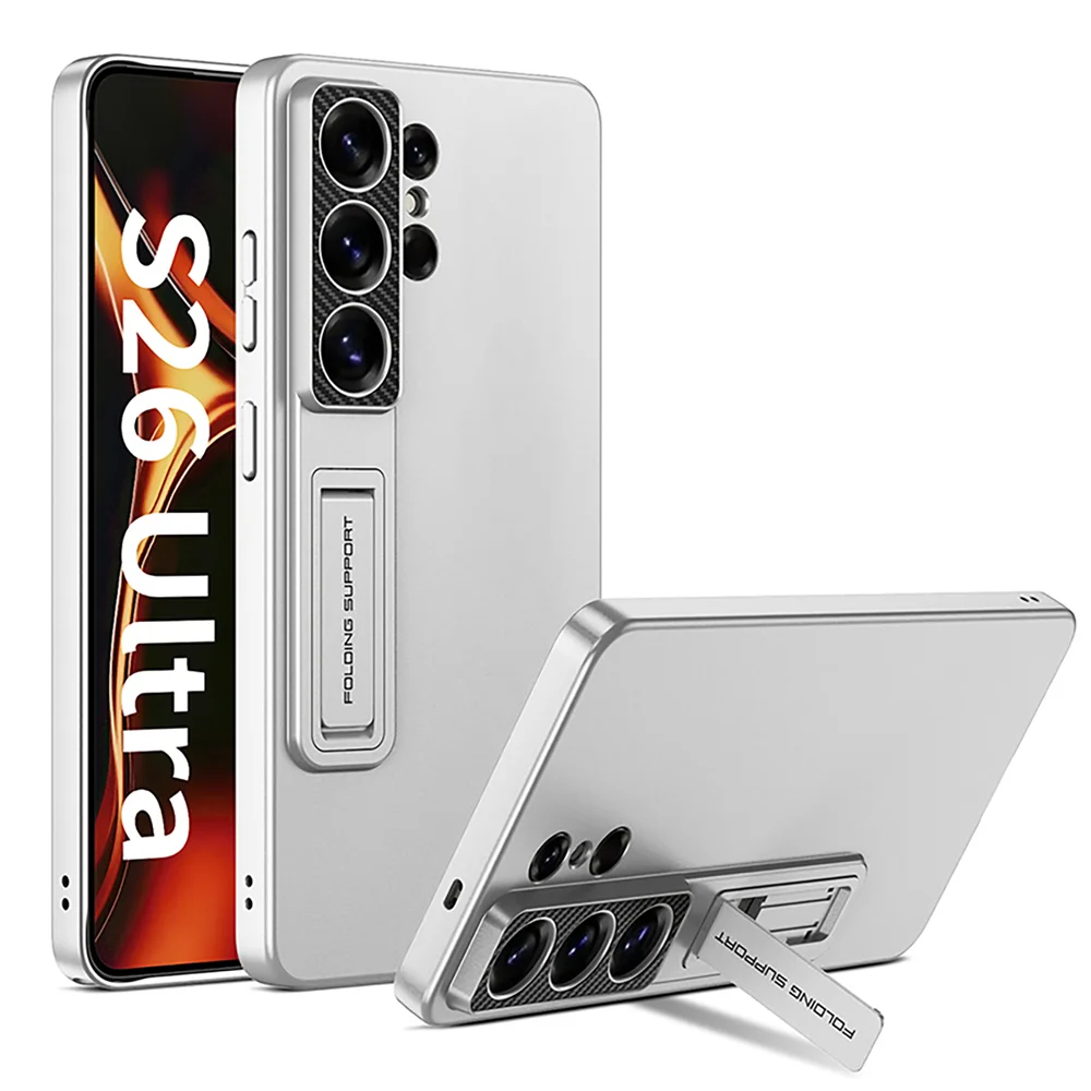 Funda de teléfono de PC con soporte plegable Invisible de lujo para Samsung S26 Ultra S26Ultra, funda trasera protectora de Color metálico de titanio - imagen 2