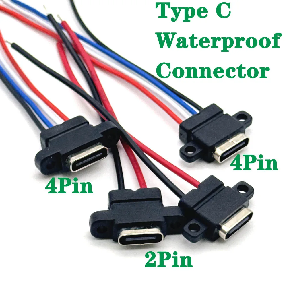 1 Uds USB-C toma de carga de alta corriente con anillo de goma 2 pines 4 pines oreja recta oreja lateral tipo C conector hembra impermeable - imagen 2