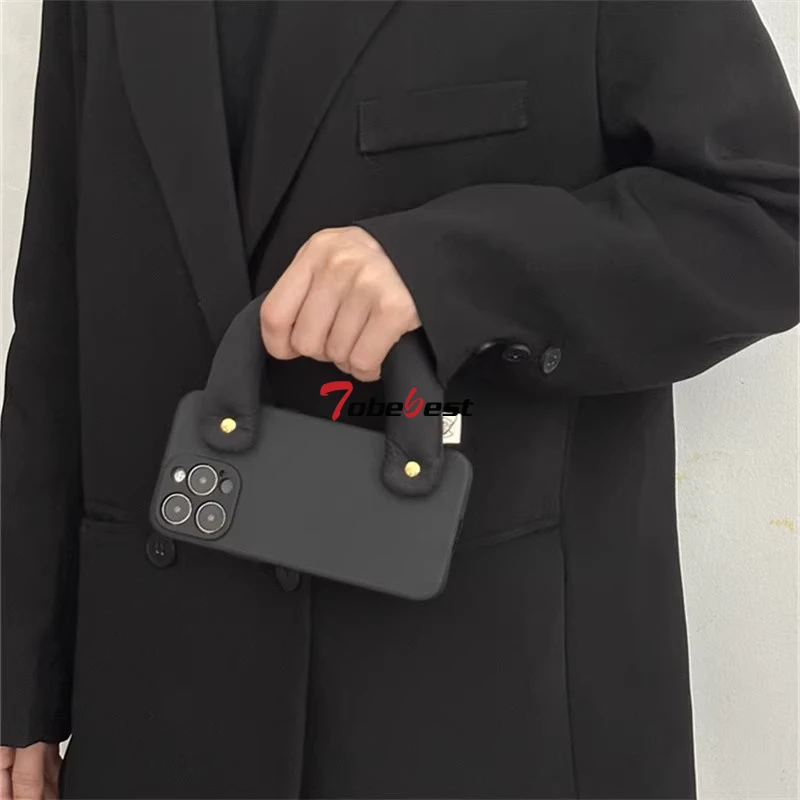 Funda de teléfono de pulsera de cuero acolchado de algodón de mano de lujo para Iphone 16 15 14 13 12 11 Pro XS Max XR XS 8 7 Plus funda de silicona - imagen 3