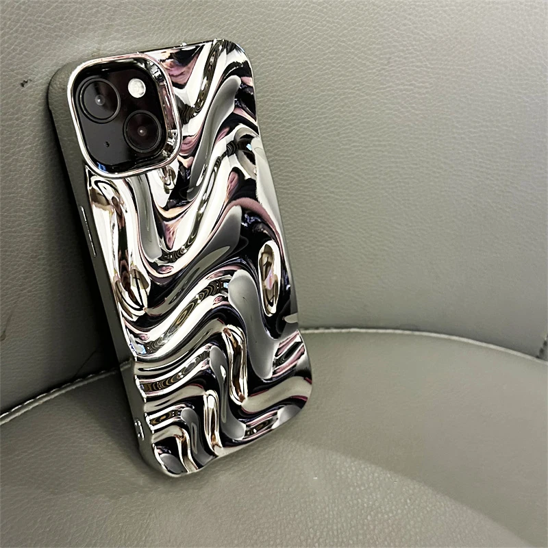 Funda trasera de teléfono con textura de onda de agua única 3D plateada a la moda para iPhone 17 Air 16 15 13 12 11 Pro Max - imagen 4
