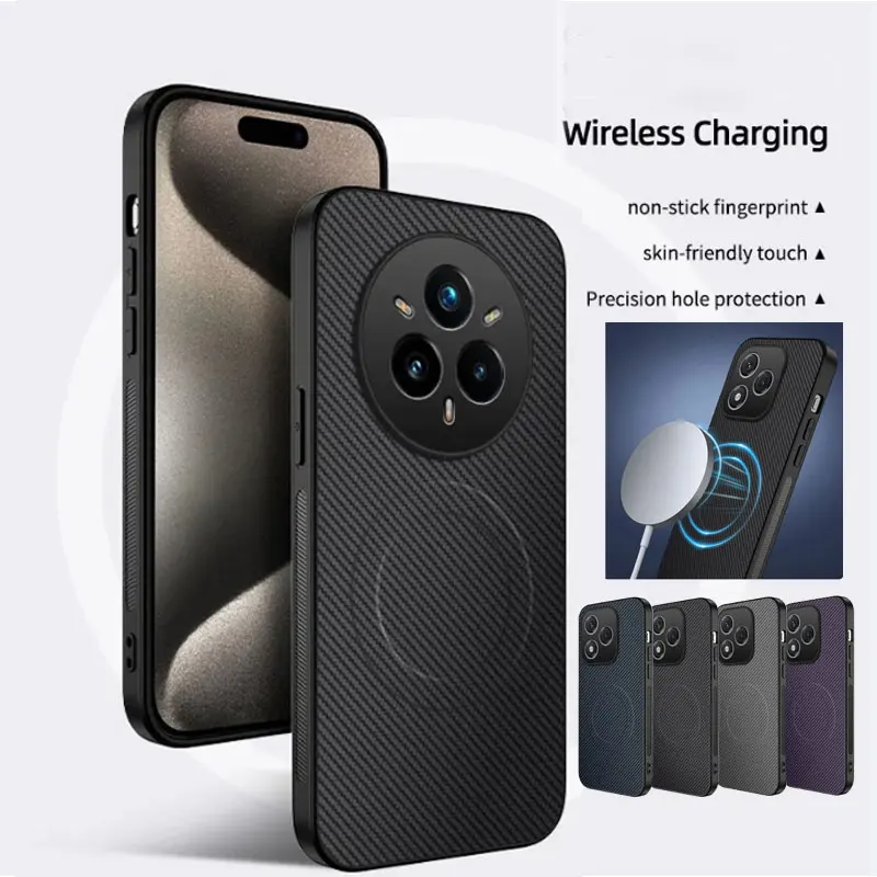 Textura de fibra de carbono para funda magnética Magsafe para Realme 14 5G 14pro + cubierta de marco suave mate a prueba de golpes para Realme14 Pro Plus