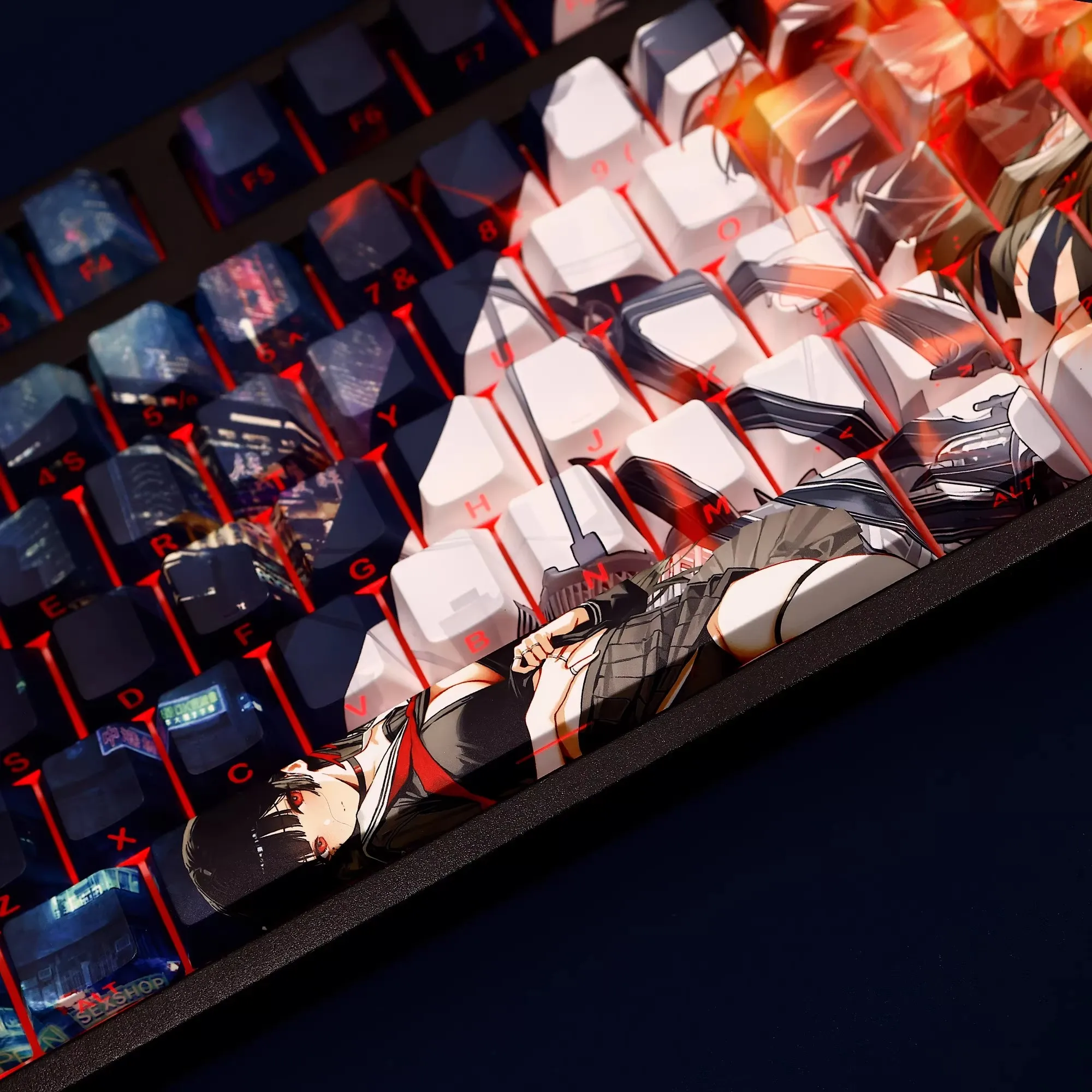 108 teclas/juego Wuthering Waves CHISA Keycap PBT teclas retroiluminadas laterales dibujos animados Anime Gaming Key Caps para teclado ANSI 61 87 104 108 - imagen 3