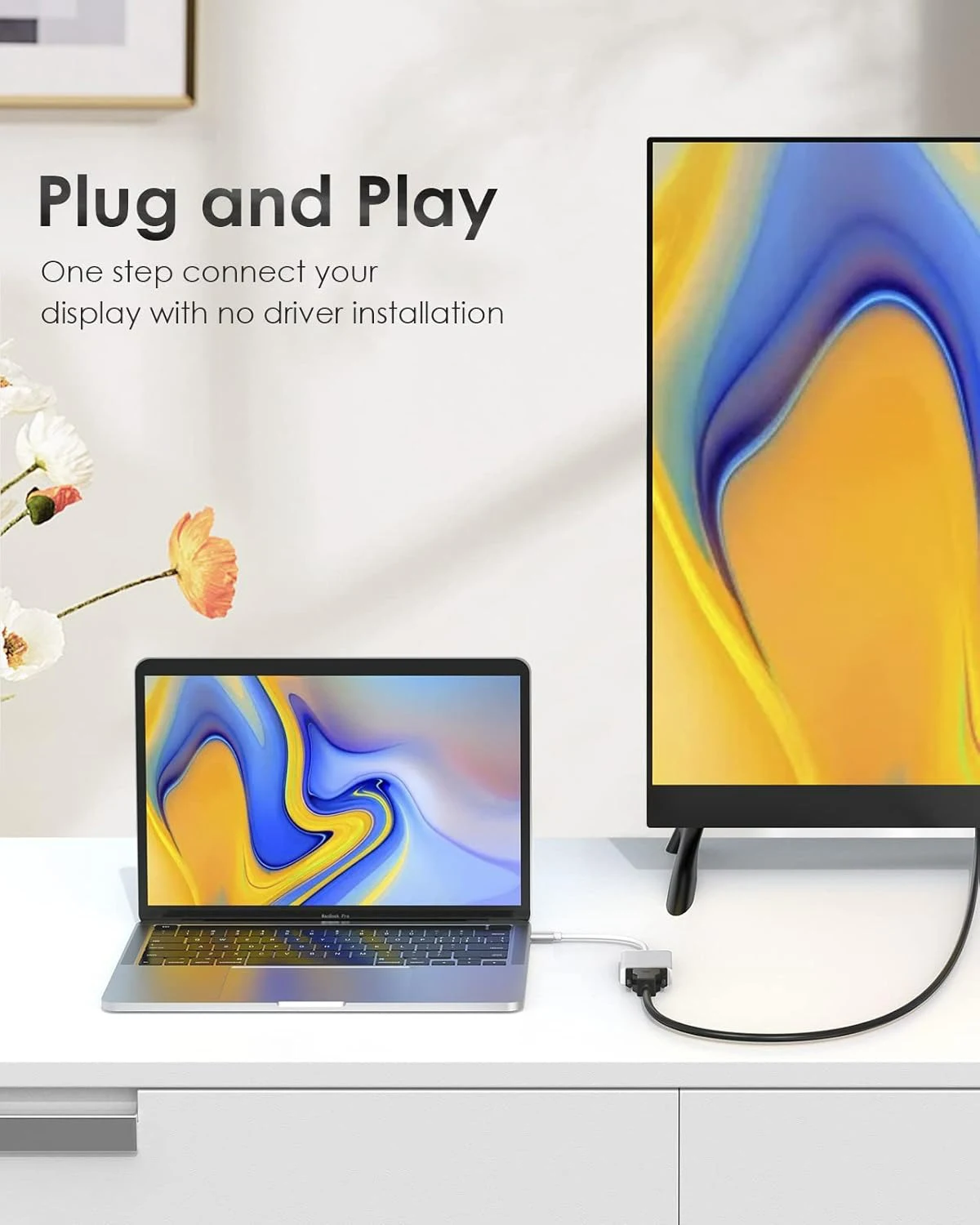 Adaptador USB C a D-SUB VGA de 15 pines Cable convertidor tipo C a VGA Compatible con Thunderbolt3/4 Macbook Pro a Monitor de proyector - imagen 5