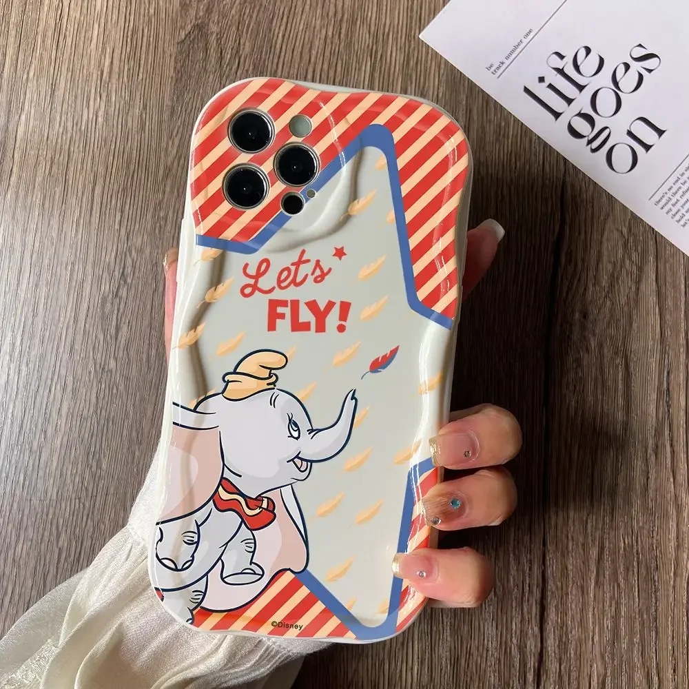 Preciosa funda de teléfono Dumbo de dibujos animados para iPhone 16 15 14 Plus 13 12 Mini 11 Pro Max X Xs XR 7 8 3D cubierta suave de onda cremosa - imagen 3