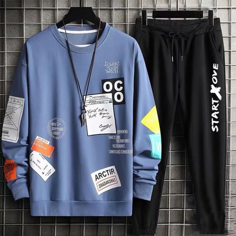 Conjunto de ropa deportiva con cordones ajustables para hombre, sudadera con estampado de letras de Hip Hop, pantalones con cordón, cintura elástica, otoño