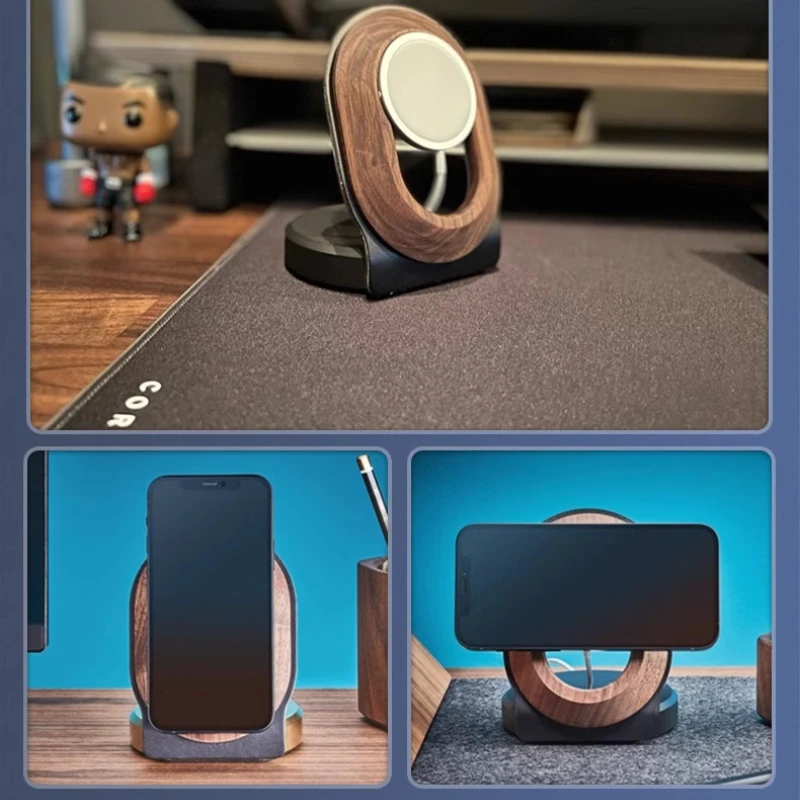 Magsafe-Soporte magnético de madera de nogal para teléfono, carga inalámbrica, soporte de madera maciza, decoración de escritorio portátil - imagen 4