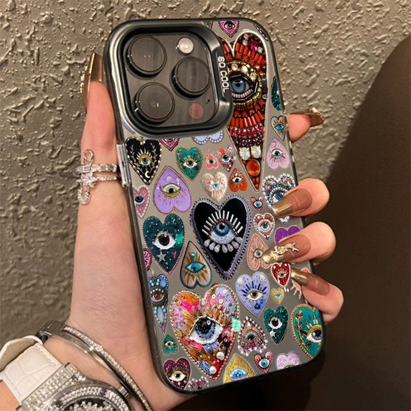 Funda de teléfono IMD con diseño de corazón brillante de mal de ojo para Xiaomi Redmi 14C 13 Redmi Note 14 13 12 11 10 Pro Plus 5G 12S