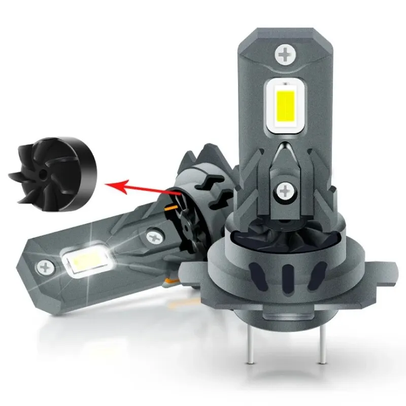 Minibombilla LED con ventilador para coche, lámpara de diodo de 12V, inalámbrica, 60W, 12000LM, 3570 K, CSP, H7, 6000