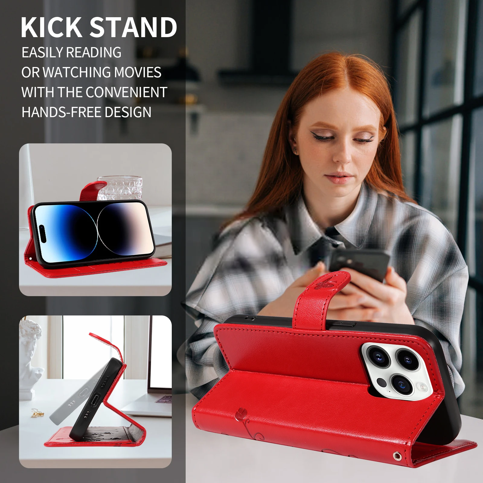 Funda de cuero con estampado de flores para iPhone, carcasa con tapa para tarjetas, 15 Pro Max, 14 Plus, 13, 12 Mini, 11, XR, X, XS, 6, 7, 8, SE, 2022 - imagen 5