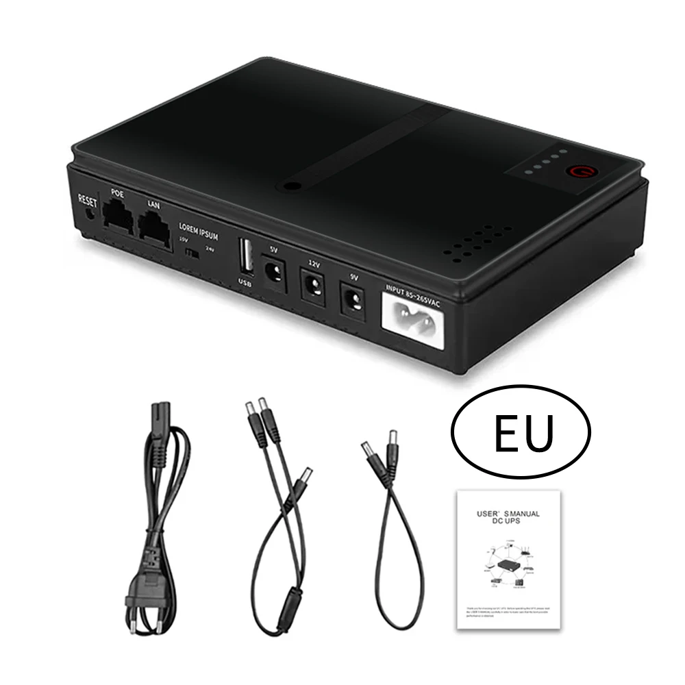 Fuente de alimentación ininterrumpida de 10400mah, salida de interfaz USB CC de 5V/9V/12V con puerto LAN POE, fuente de alimentación de respaldo, enchufes UPS UE/EE. UU.