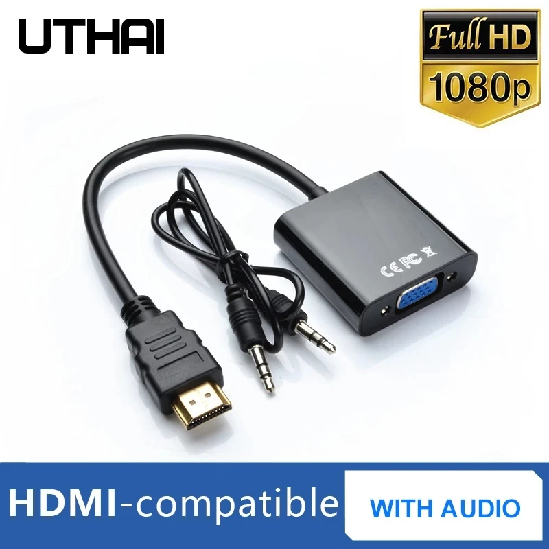 Cable digital T20 4K HD Adaptador HDMI 1080P a VGA con convertidor de audio de 3,5 mm macho a hembra para tableta portátil