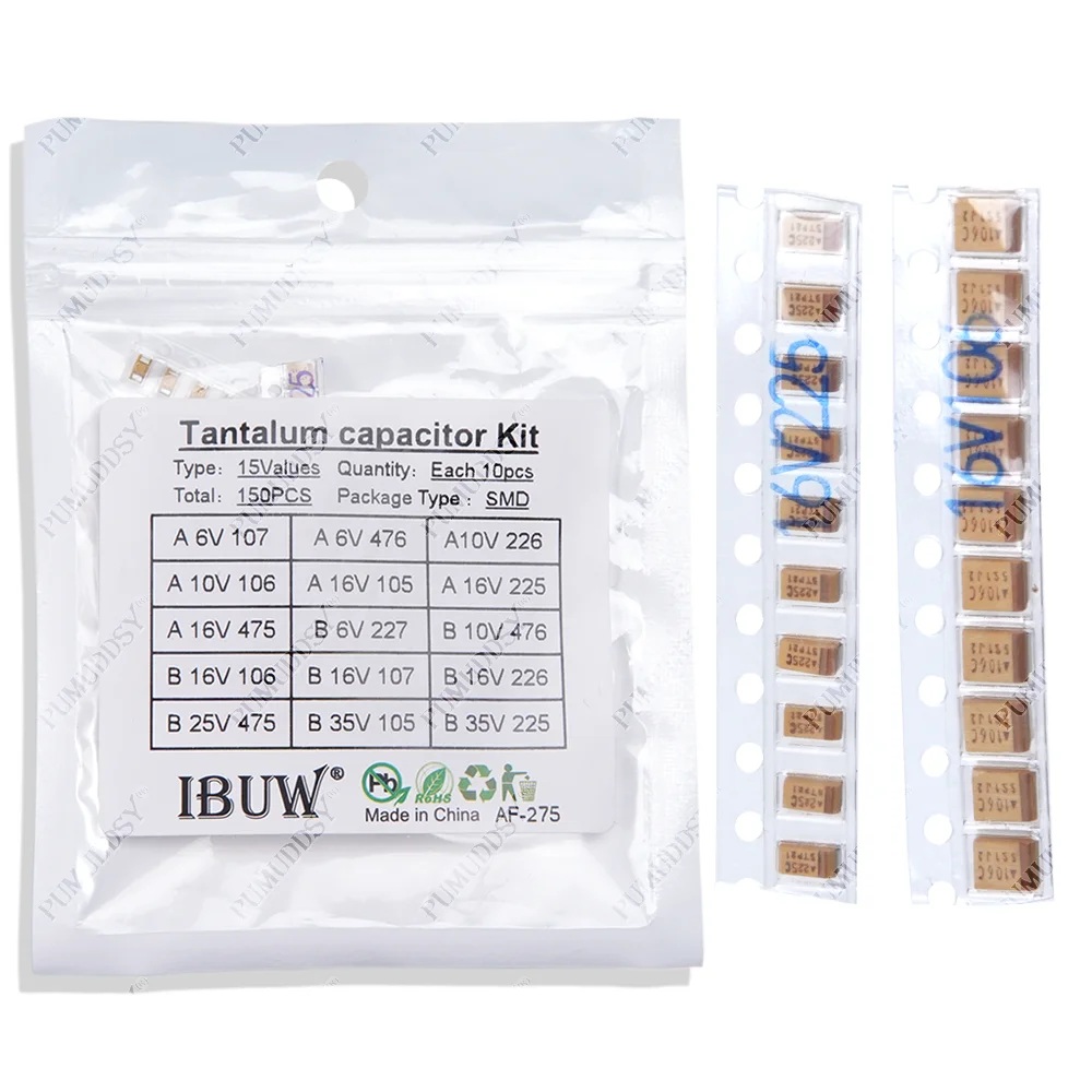 Kit surtido de condensadores de tantalio SMD, 15 valores, 1uf-220uf A/B, 1UF 2,2 UF 4,7 UF 10UF 47UF - imagen 3