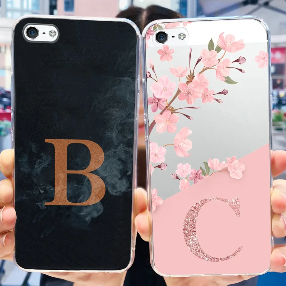 Funda transparente para iPhone SE 2016, carcasa con letras populares de flores, silicona suave, parachoques para iPhone 5, 5S, SE, 2020 - imagen 2