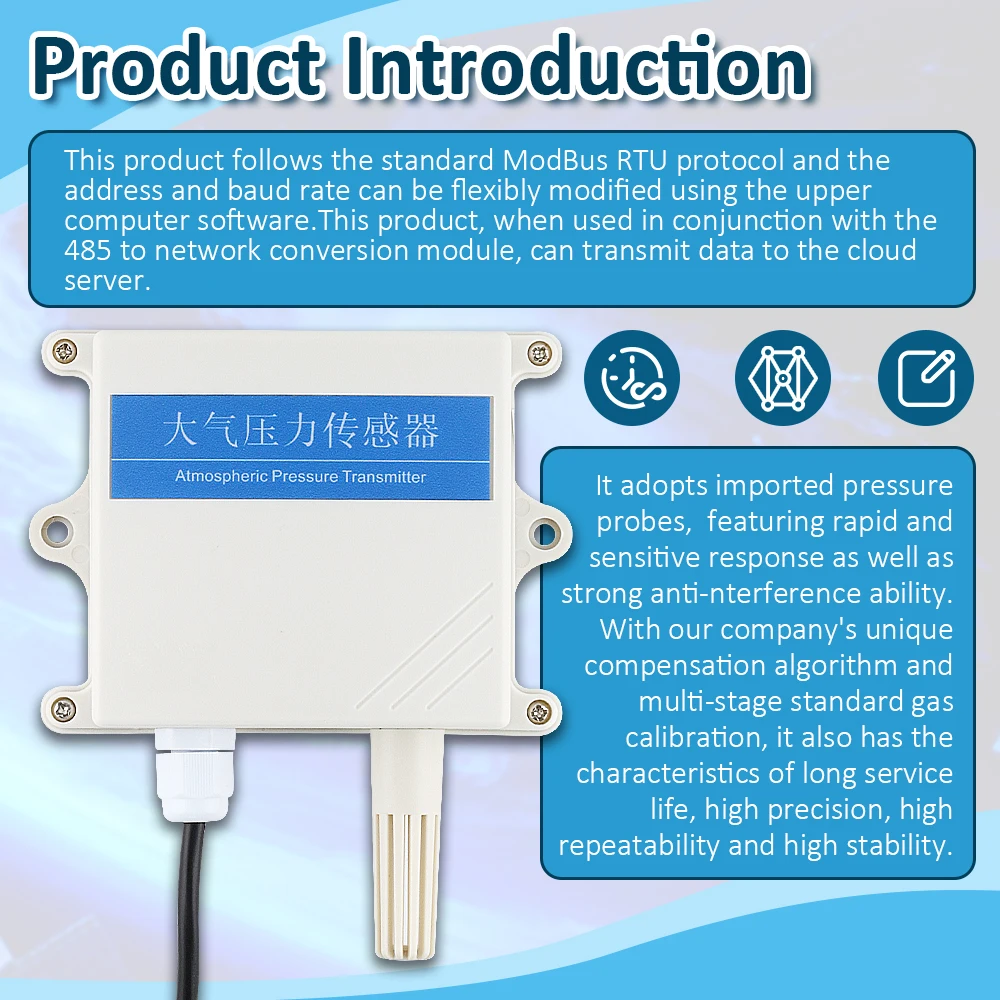 Módulo Sensor de presión atmosférica 30-110Kpa 4-20mA 0-10V RS485 Modbus RTU medida sensores de presión de aire transmisor 1M DC12-24V - imagen 2