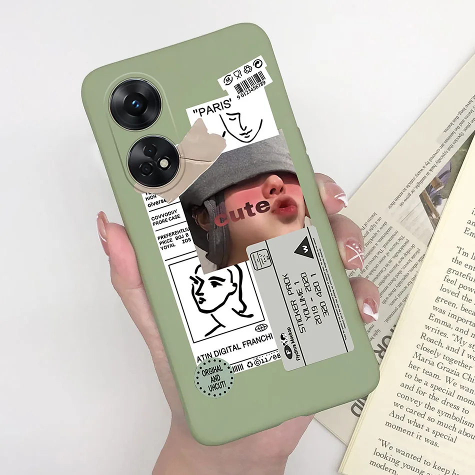 Funda de teléfono para Oppo Reno 8 T 4G 5G, carcasa trasera de silicona esmerilada a prueba de golpes para niña, corazón, flor, gato, moda - imagen 4