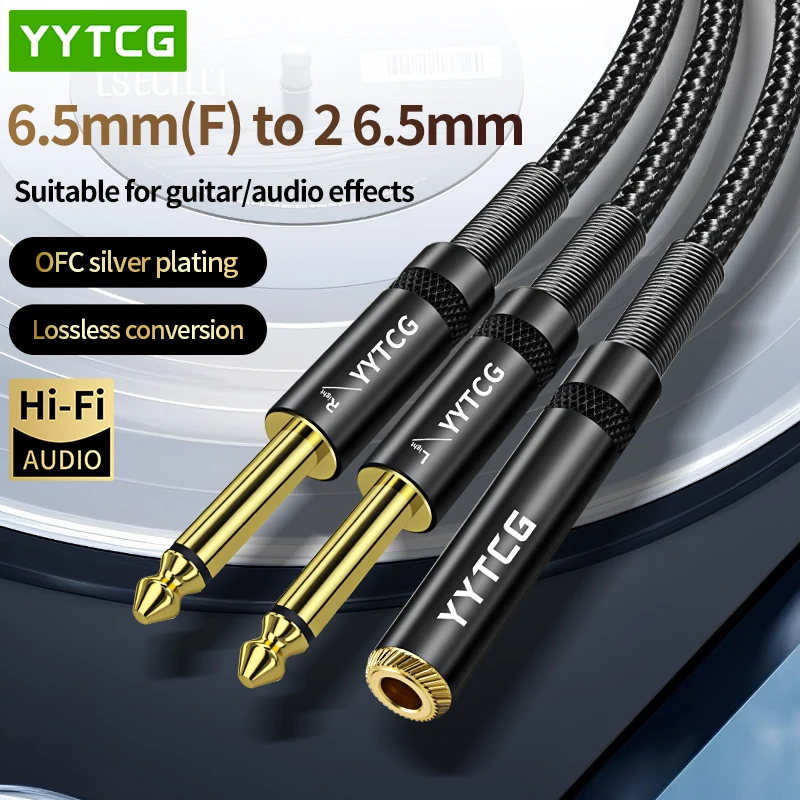 Conector hembra de 6,35mm a doble 6,5mm macho Aux TRS Cable Aux Dual de 6,5mm para amplificador mezclador altavoz adaptador divisor de 6,35mm