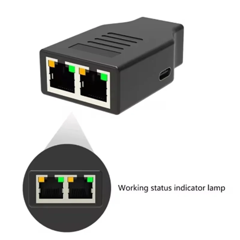 1000Mbps RJ45 Hembra 1 en 2 salidas, divisor LAN con alimentación tipo C RJ45 para adaptador Cat5/5e/6 (2 dispositivos en red simultánea) - imagen 3