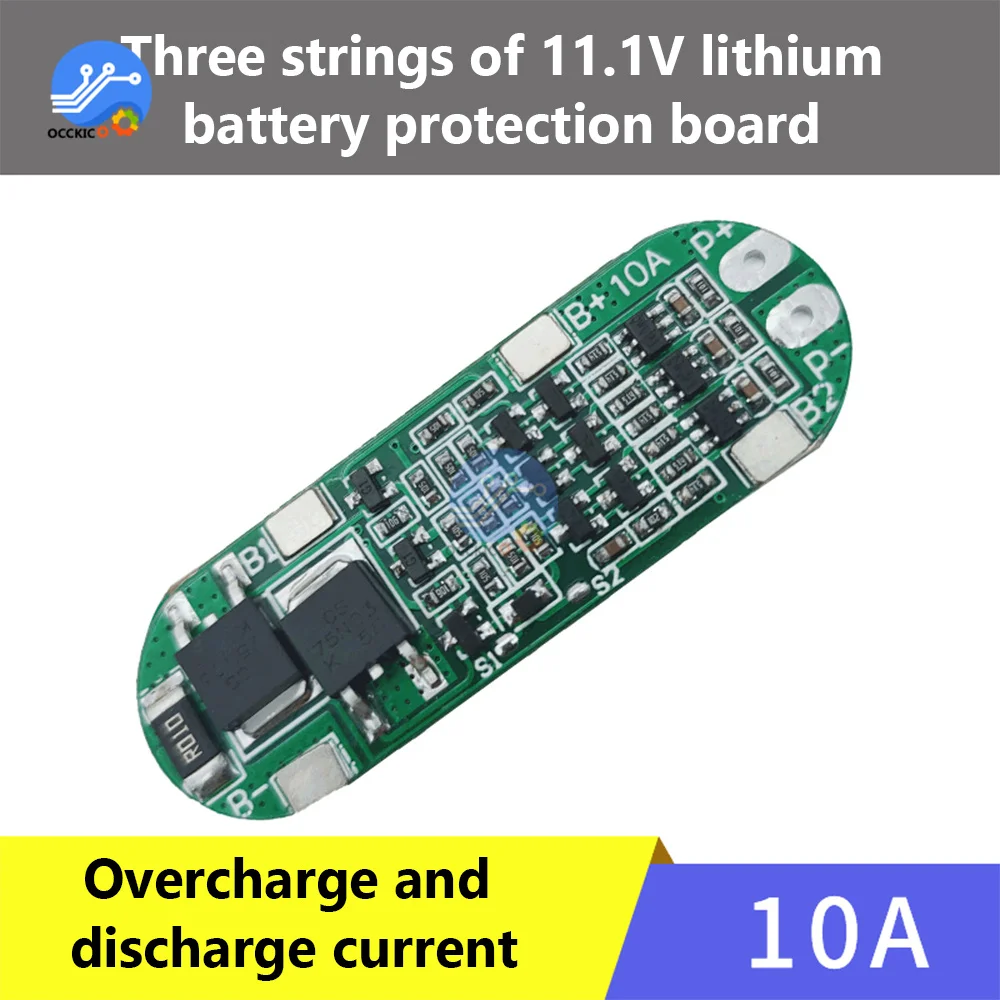 Placa de protección de cargador de batería de litio BMS 3S 10A 12V para carga de celda de batería de iones de litio 18650 V-11,1 V con equilibrio