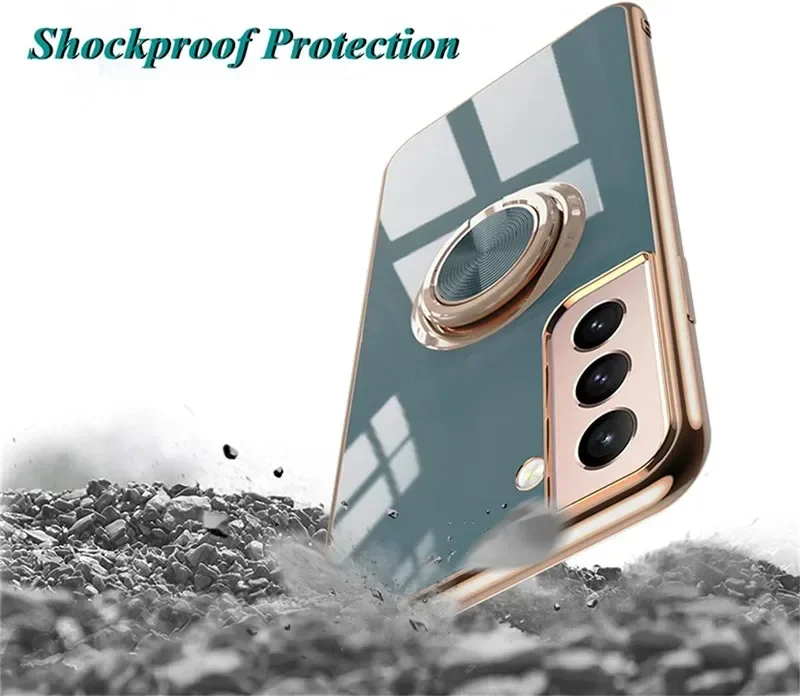 Funda de silicona chapada para Samsung Galaxy S22 S23 S24 Ultra S20 FE S21 Plus Note 20 10 S10 A53 A52S A72 5G con soporte de anillo - imagen 2