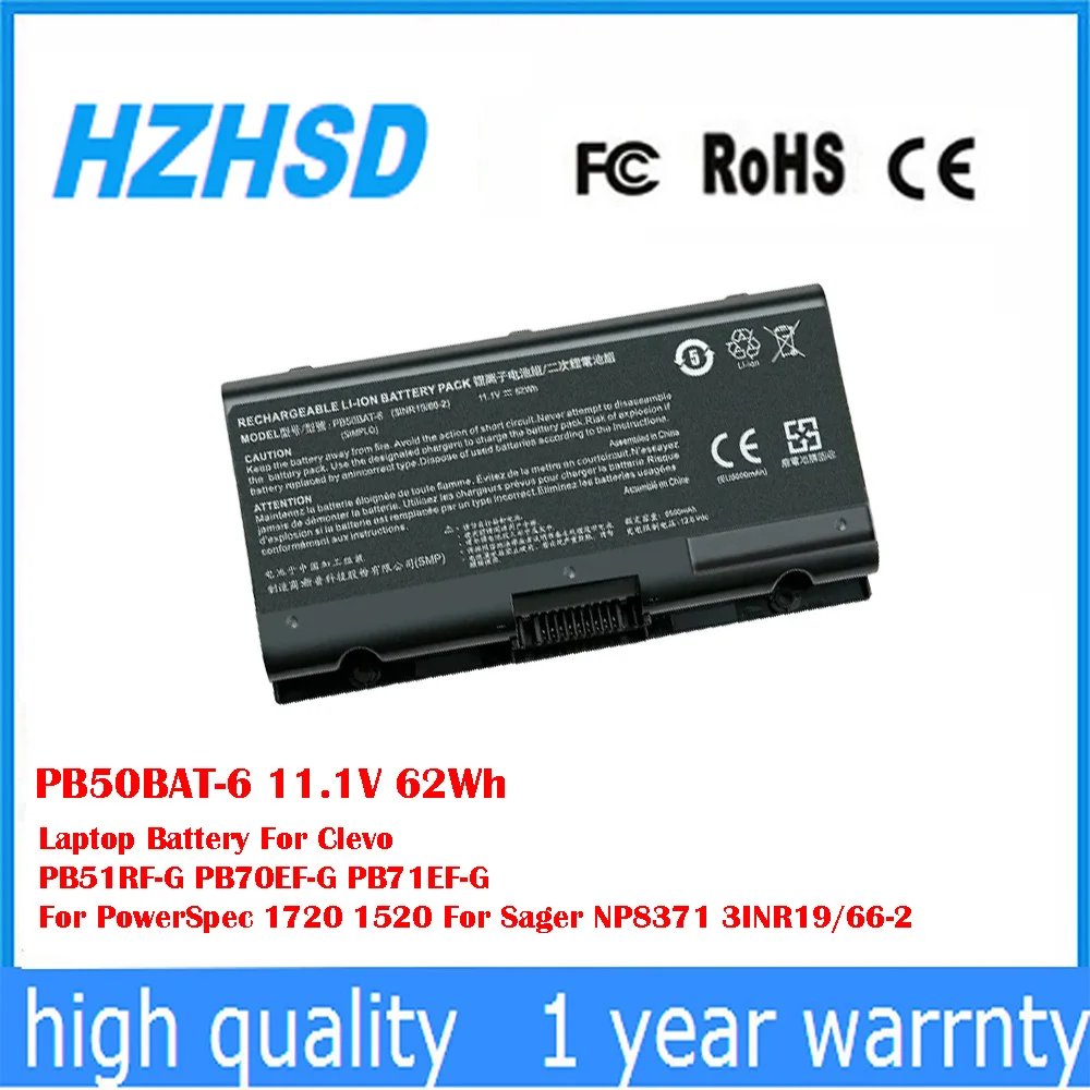 PB50BAT-6 11,1 V 62Wh batería del ordenador portátil para Clevo PB51RF-G PB70EF-G PB71EF-G para PowerSpec 1720 1520 para Sager NP8371 3INR19/66-2