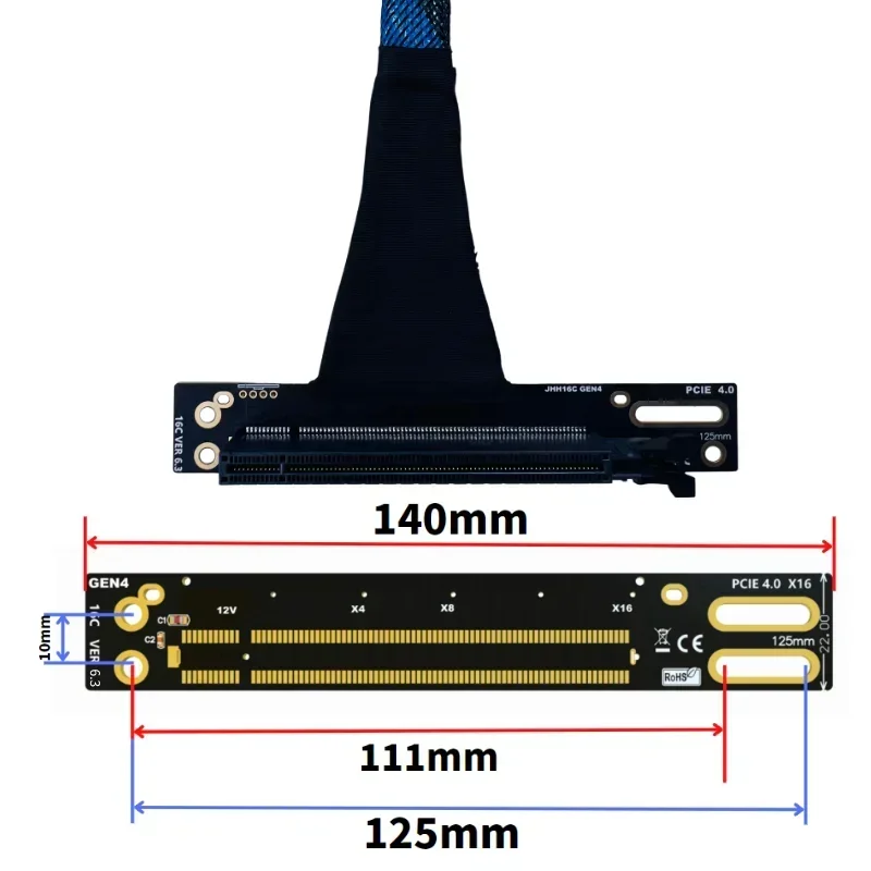 Tarjeta gráfica Premium PCIE 4,0 X16, Cable de extensión GPU, conector de 90 y 180 grados, funda de malla trenzada GEN4 para procesamiento de servidor AI - imagen 4