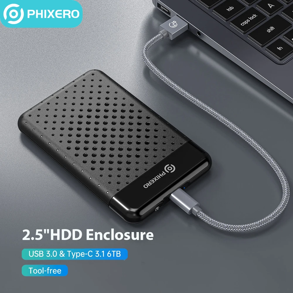 PHIXERO 2,5 "pulgadas SATA HDD carcasa SSD disco duro caja externa USB 3,0 tipo C 6Gbps 7mm 9,5mm caja de almacenamiento de disco para PC portátil - imagen 2