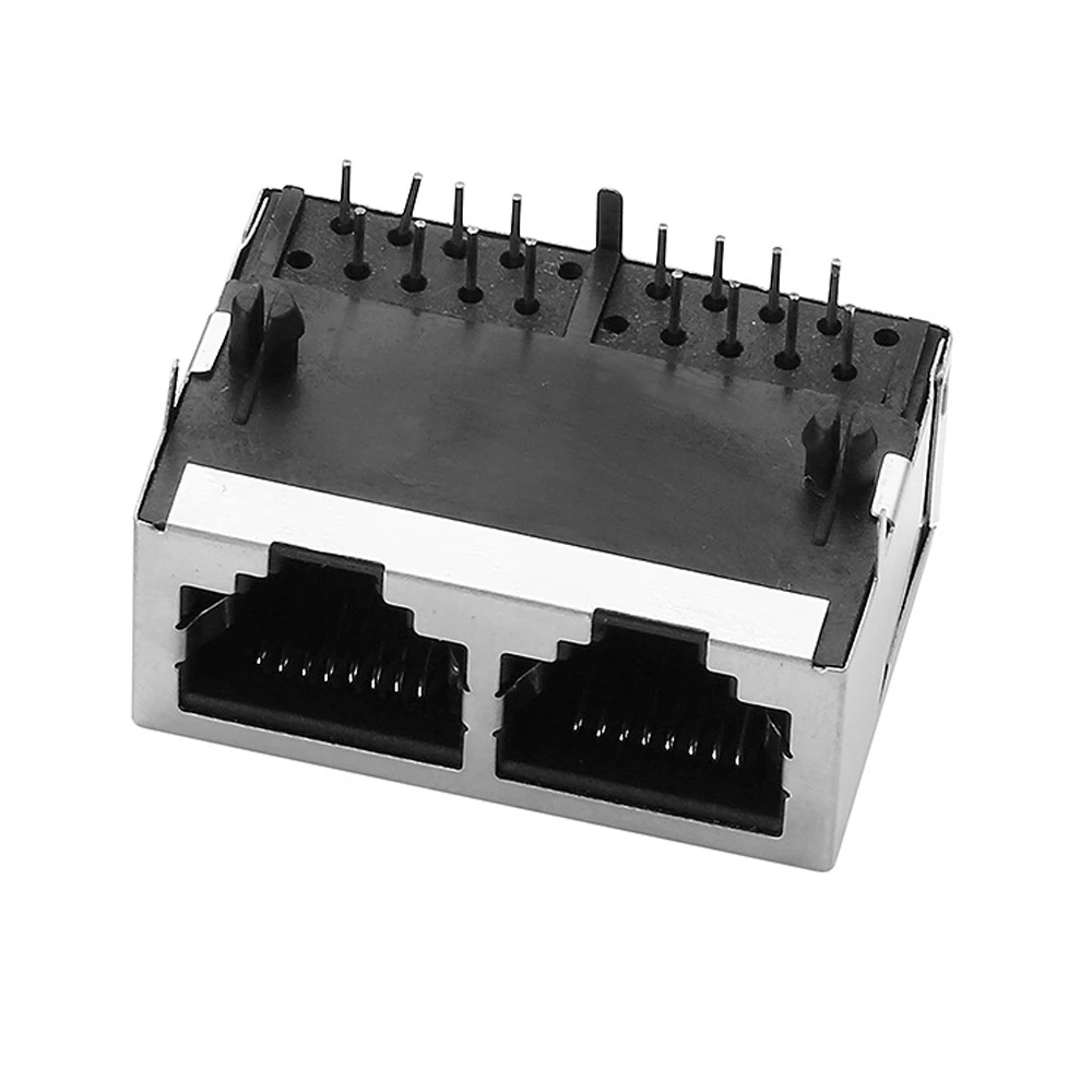 Enchufe RJ45 de 5 piezas, 1x2, doble puerto, conector de red horizontal de 90 grados, PCB - imagen 4