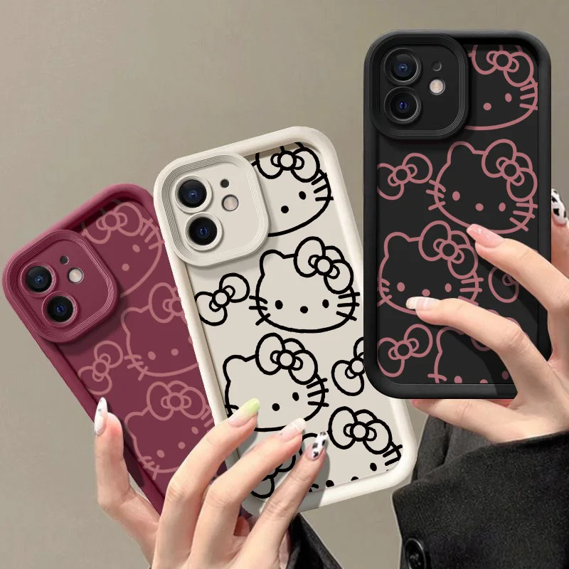 Funda de teléfono Kawaii rosa Hello Kittys para iPhone 16 15 14 13 12 11 Pro Max Mini XR XS X 7 8 6 6s Plus cubierta trasera suave de TPU - imagen 2