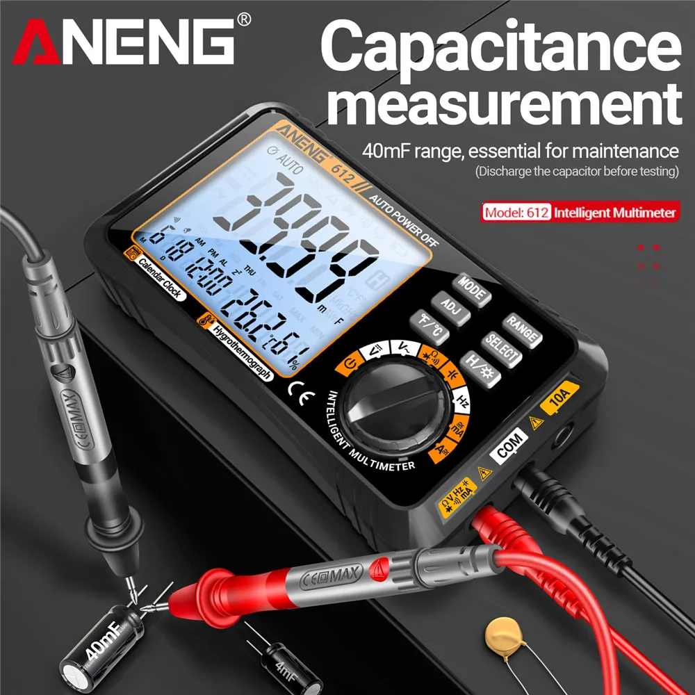 Multímetro inteligente 3 en 1, despertador, calendario, probador ANENG 612, amperímetro AC/DC, voltímetro, multímetro Digital de 4000 recuentos, herramientas para el hogar - imagen 4