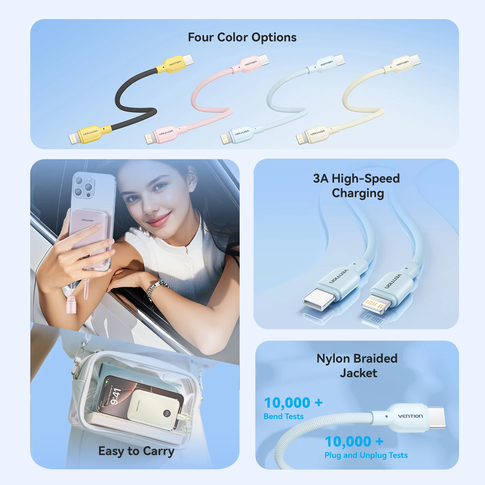 Vention Cable USB tipo C corto de 17cm 3A 27W Cable Lightning para iPhone 14 13 12 Cable de banco de energía Cable de datos de carga rápida - imagen 2