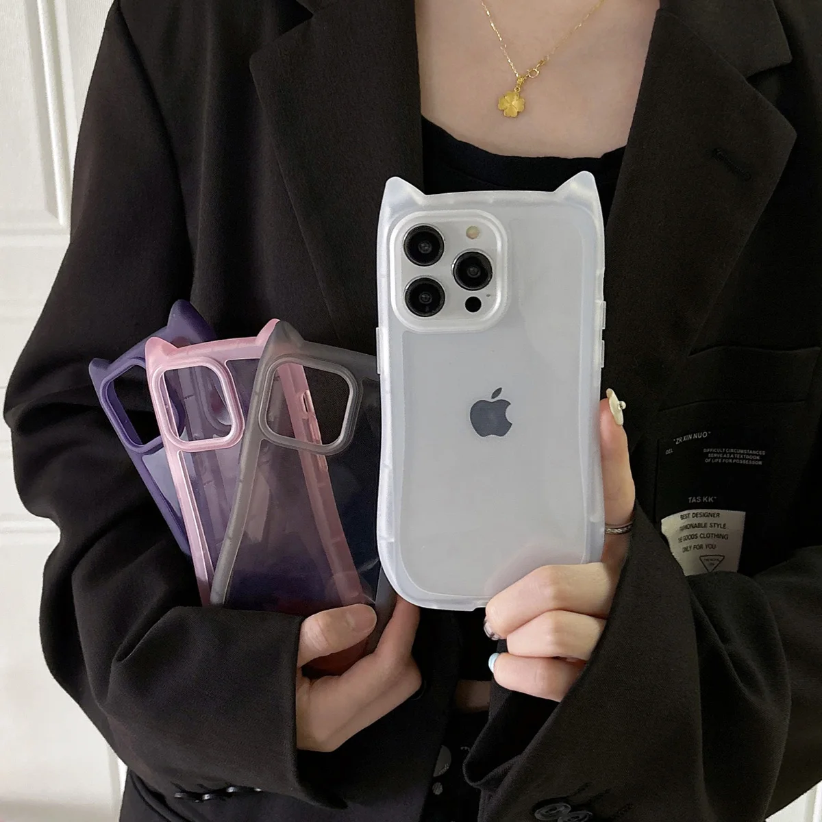 Funda de teléfono transparente con orejas de gato para iPhone 11 15 16 Pro Max 13 14 Plus 12 16promax Funda mate de silicona a prueba de golpes - imagen 5