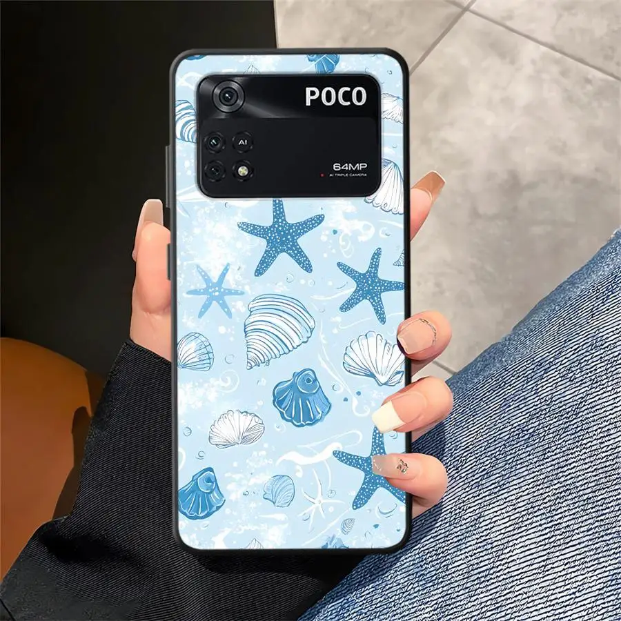 Funda para Xiaomi Poco F1 M3 M4 M7 Pro M5 C61 X3 X4 X5 X7 Pro C71 C75 C50 F3 C40 funda negra suave para teléfono carcasa azul junto al mar - imagen 4