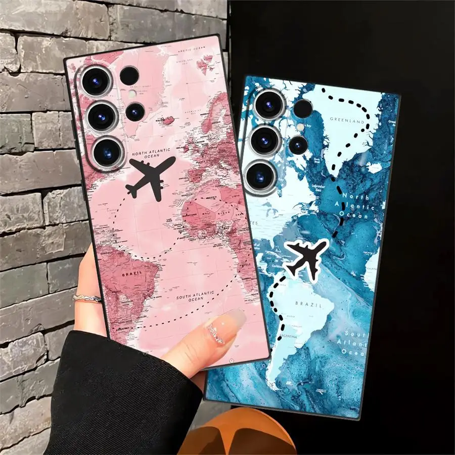 Funda de teléfono suave negra para Samsung Galaxy S24 Plus S25 Edge S20 S21 FE S23 Ultra mapa de avión - imagen 4