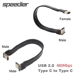 Cable alargador USB-C 2.0 de 90° macho-hembra con blindaje EMI