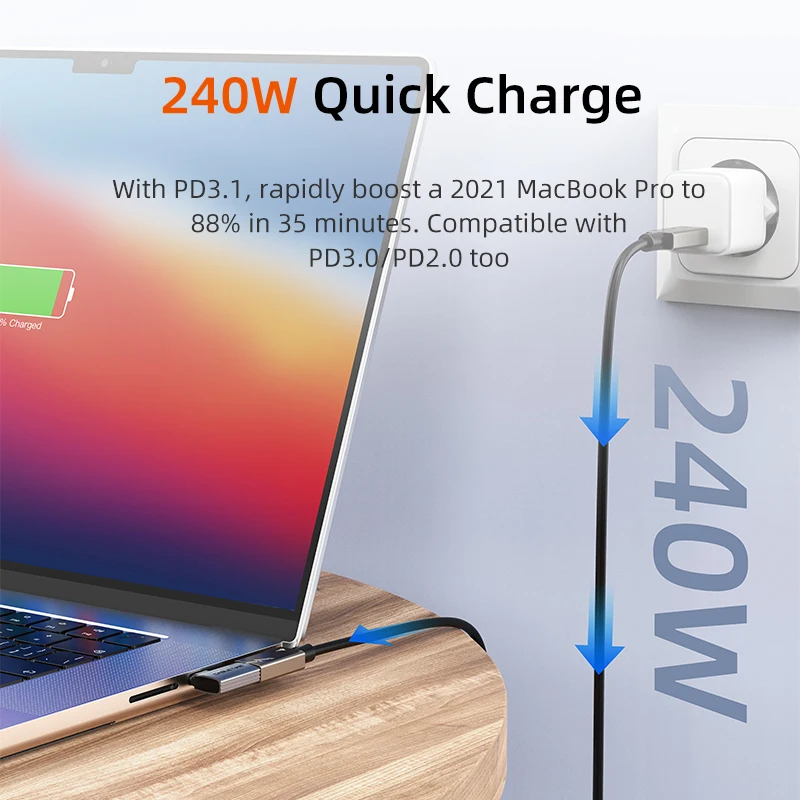 CABLETIME 240W USB C OTG tipo C a C adaptador 8K 60Hz 40Gbps convertidor de 90 grados adaptador USB4 carga rápida para Macbook iphone16 - imagen 4