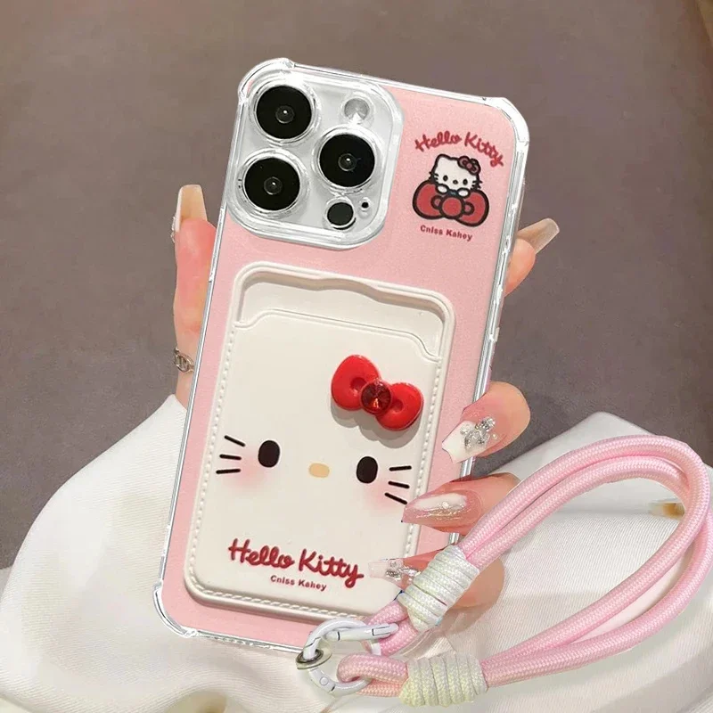 Funda con tarjetero y lazo de Hello Kitty 3D para iPhone 17 PRO MAX Air 16 15 14 12 11 Pro Max Plus Mini 16e - imagen 2