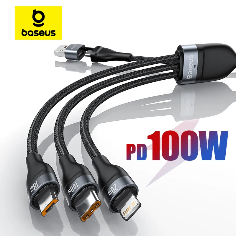 Cable Baseus 3 en 1 USB-C Lightning Micro USB Carga Rápida 100W - imagen 3