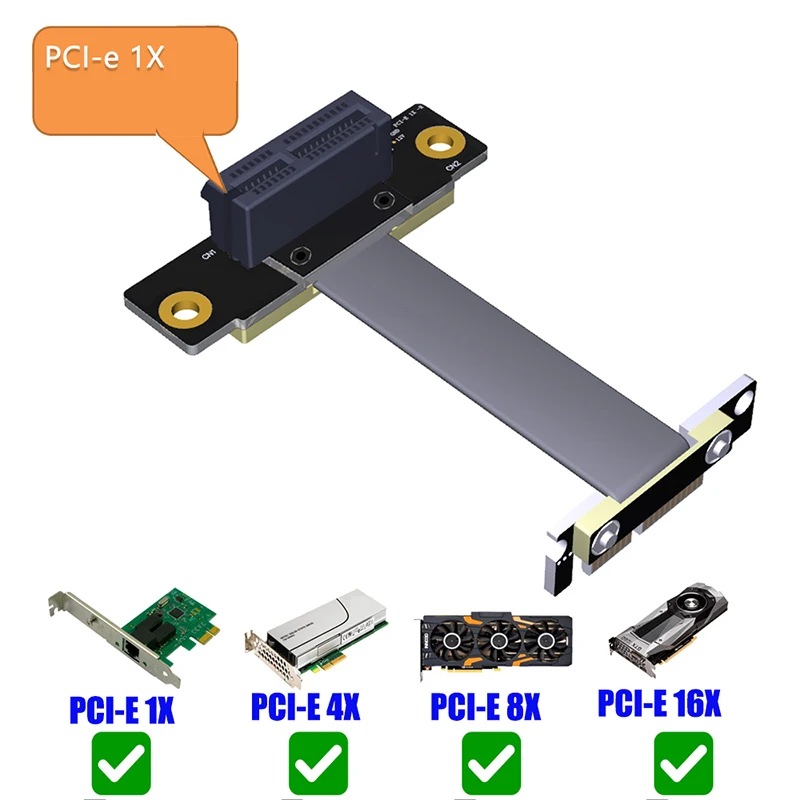 Cable elevador PCIE X1, Cable de extensión PCIe 3,0 x1 a x1 de ángulo recto Dual de 90 grados, extensor de cinta de tarjeta vertical PCI Express 1x de 8Gbps - imagen 3