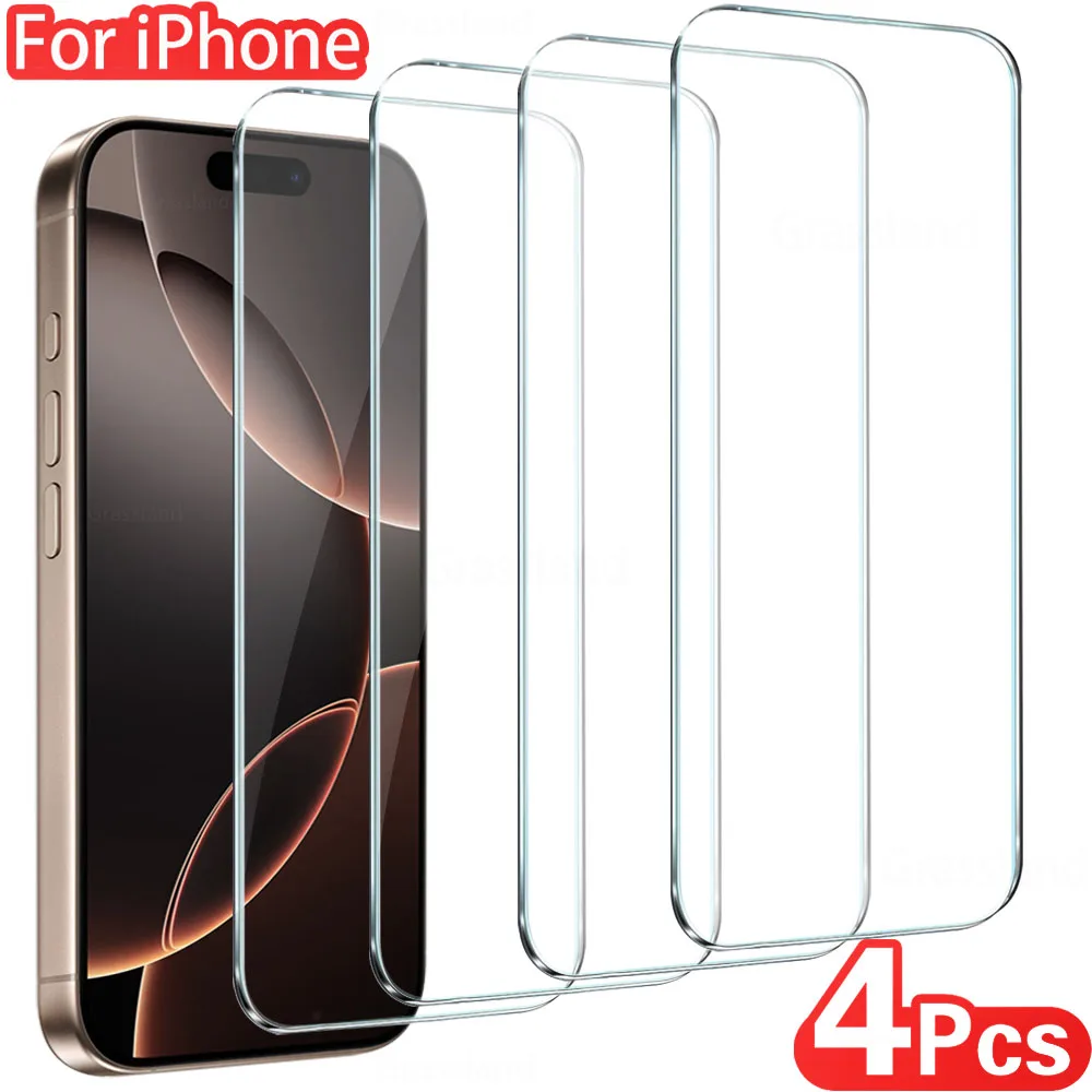 4 Uds cubierta completa de vidrio templado para iPhone 17 16 15 14 13 12 11 Pro Max Protector de pantalla para iPhone 7 8 Plus X XS Max XR vidrio - imagen 2