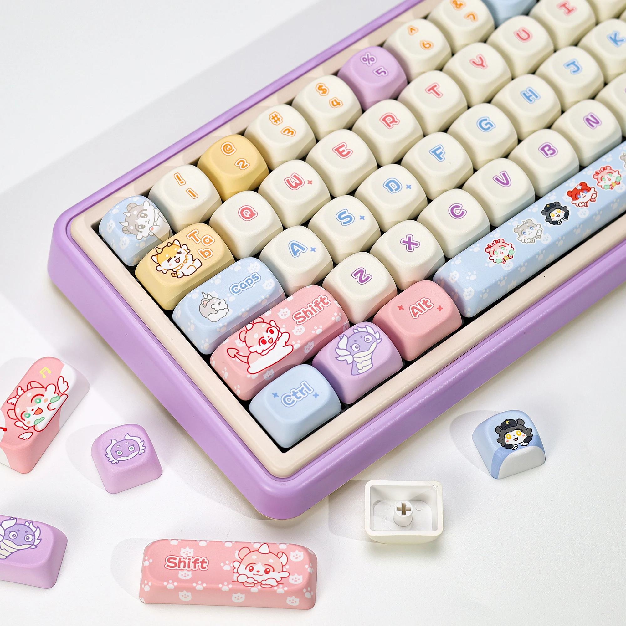 KBDiy lindos teclas PBT KOA perfil Alice Anime Chimera Keycap ISO MAC para DIY personalizado 60 Teclado mecánico para juegos Aula F75 Pro