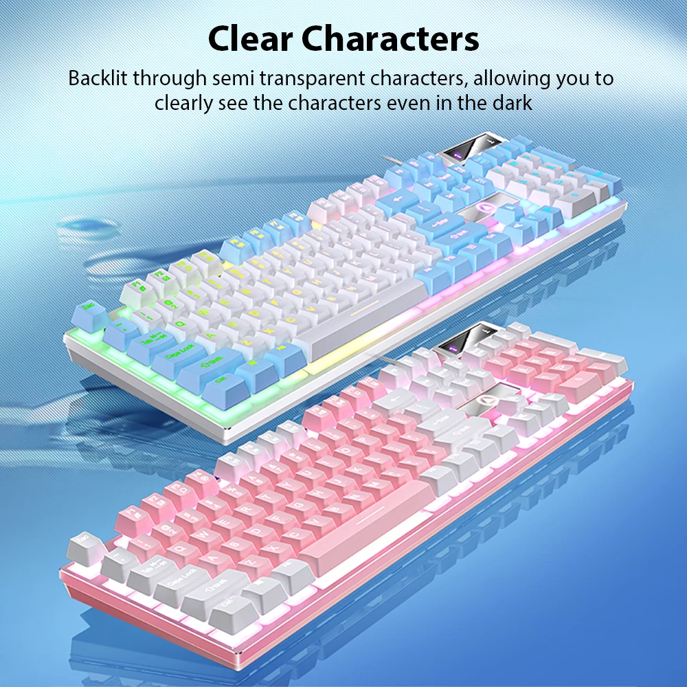 Teclado mecánico K500 para juegos, teclado de oficina para ordenador Windows e IOS, portátil, PC, teclados de membrana con cable de 104 teclas - imagen 3