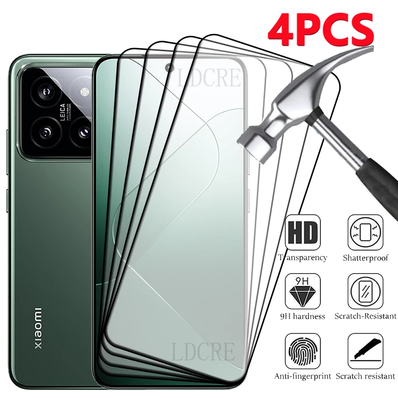 4 Uds para Xiaomi 14 vidrio Xiaomi Mi 14 película protectora de vidrio templado pegamento de cobertura completa 9H HD Protector de pantalla Xiaomi 14 Mi14 vidrio - imagen 2