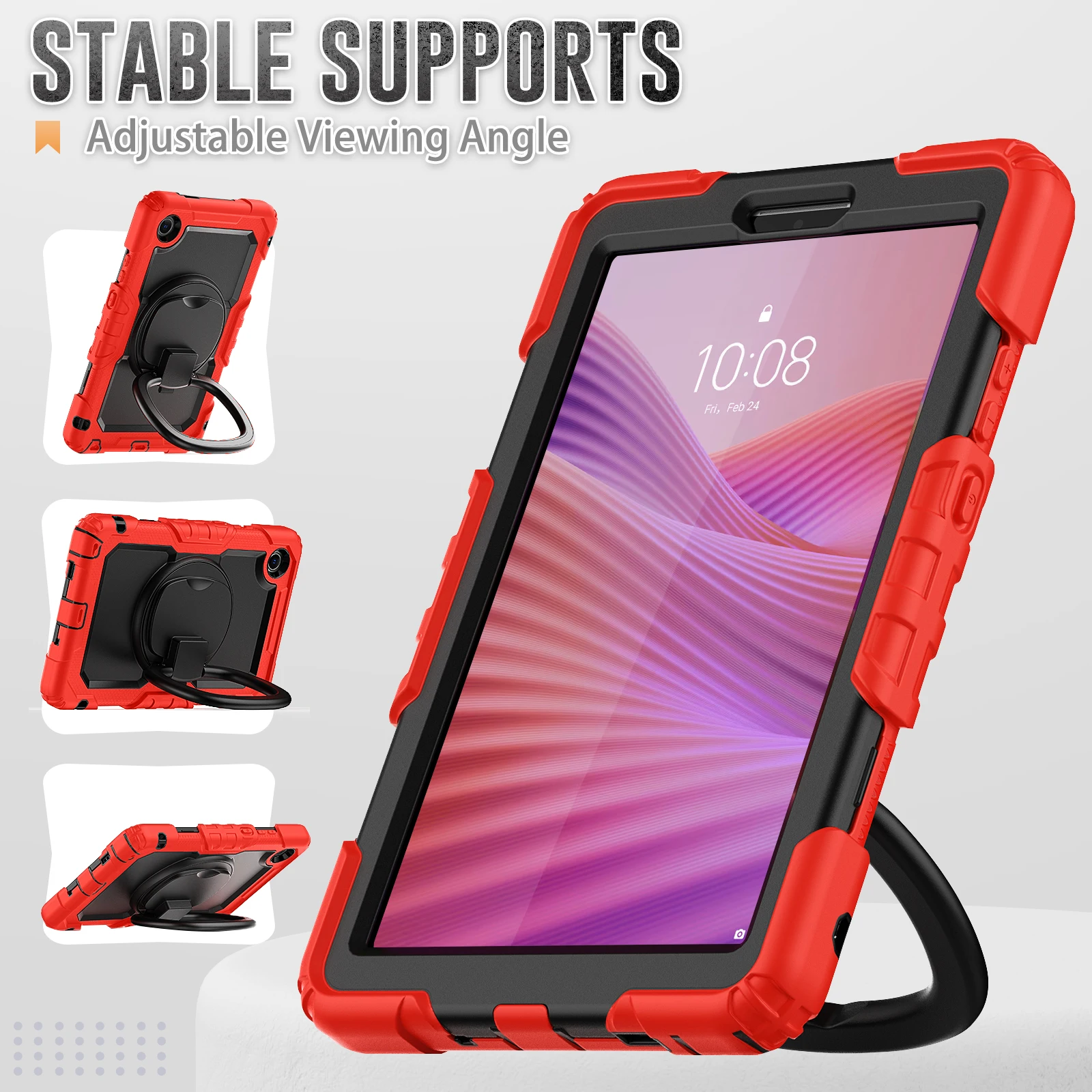 Funda con soporte giratorio 360 para Lenovo Tab One (K9) 2025, cubierta de armadura híbrida TB305FU de 8,7 pulgadas con mango plegable y correa para el hombro - imagen 4