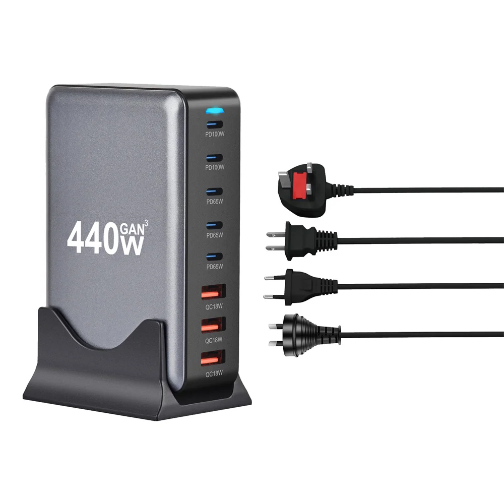 Nuevo cargador rápido Gan de 440W 3,0 USB tipo C cargador móvil de 8 puertos 5C3A PD conveniente para llevar cargador de tableta - imagen 5