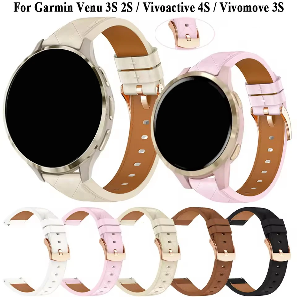 Correa de reloj inteligente de cuero PU de 18 y 20mm para Garmin Venu 4 3S 2S Vivoactive 4S 3S Forerunner 265S 255S - imagen 2