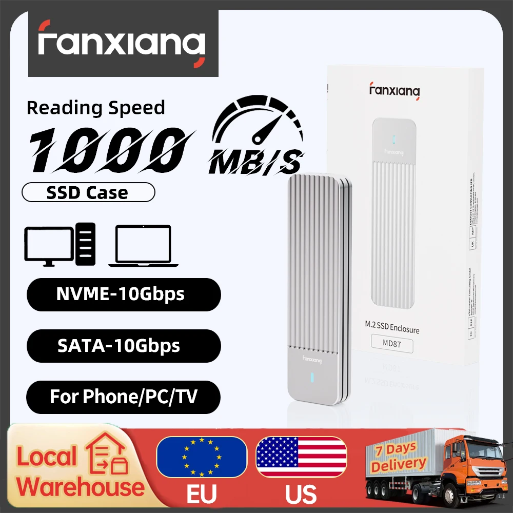 [Envío UE/EE. UU.] Carcasa Fanxiang MD87 M.2 SSD 10Gbps NVMe/NGFF-SATA protocolo Dual USB 3.2Gen2 tipo C compatible con teclas M/B + M/2230/2280
