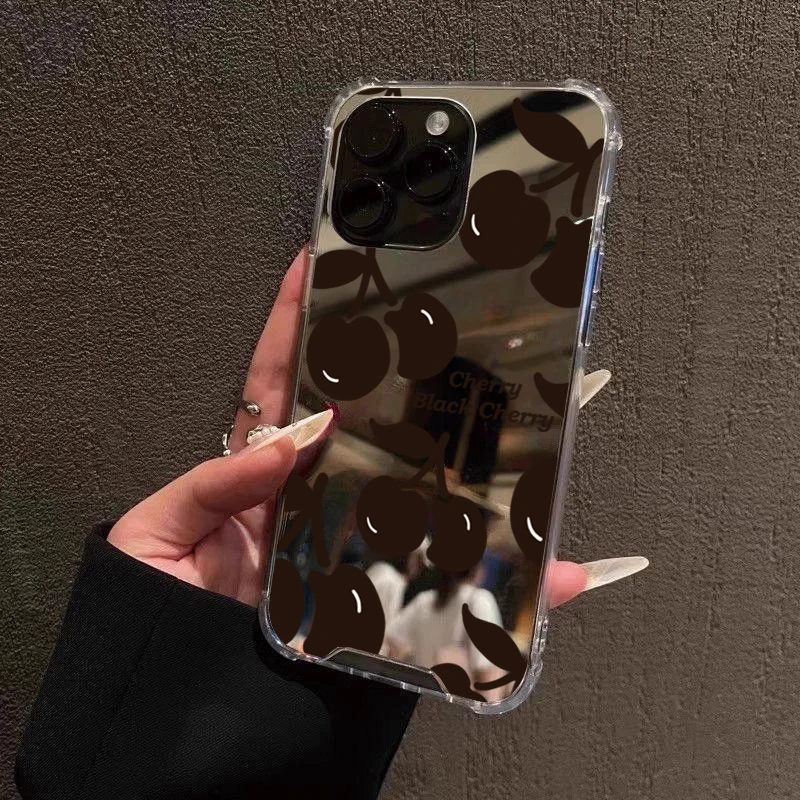 Funda de teléfono acrílica con diseño de cereza negra para iPhone 11 12 13 14 15 16 Pro Max XS X XR 7 8 Plus, funda suave a prueba de golpes - imagen 5